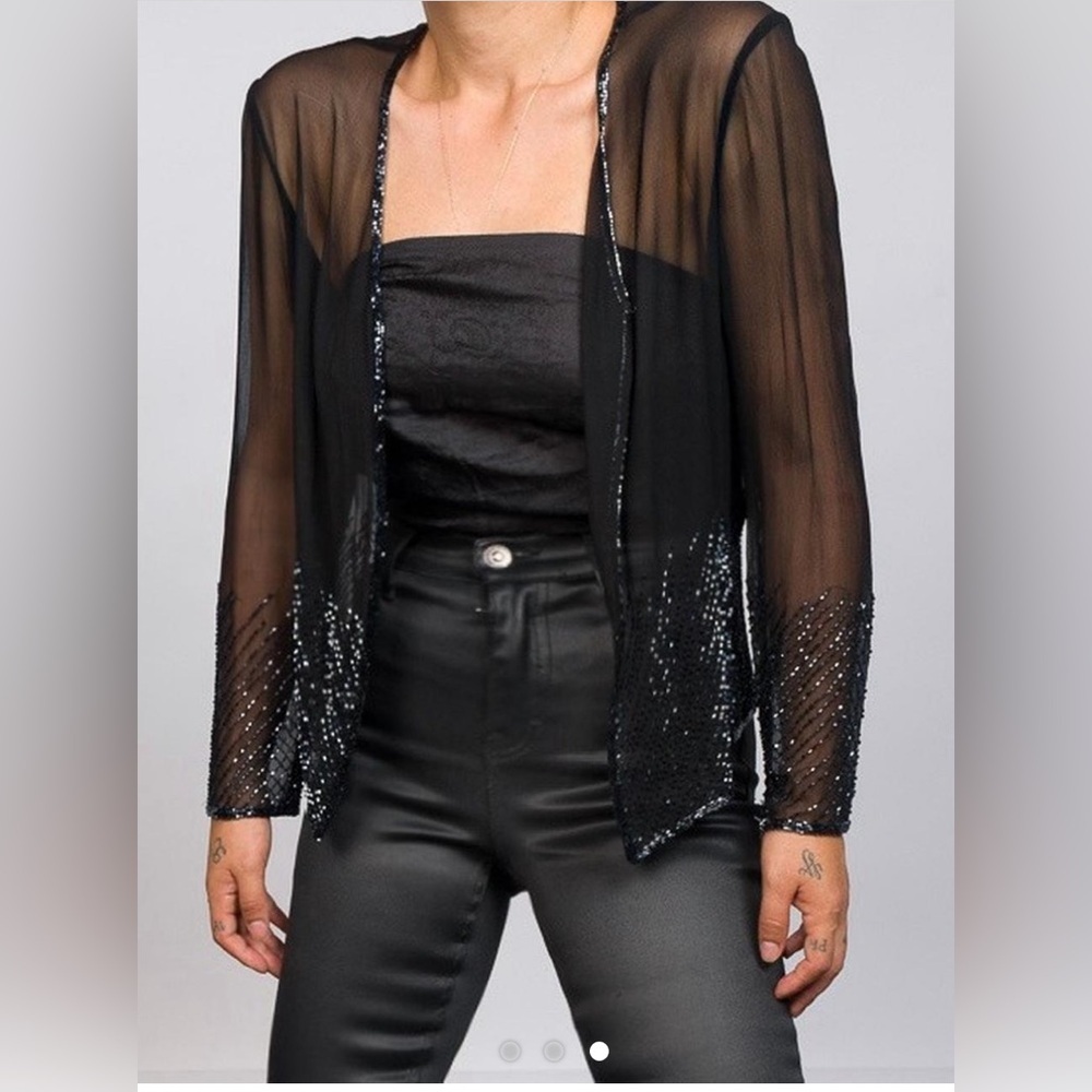 Vintage Sheer Black Beaded Cardigan / Cover-Up